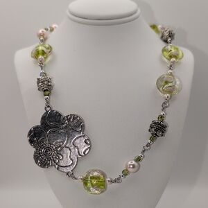 Handmade Lampwork Bead & Glass Pearl Beaded Necklace